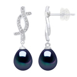 Drop Drop Earrings Freshwater Pearl & Cubic Zirconia Black 8-9mm Stud