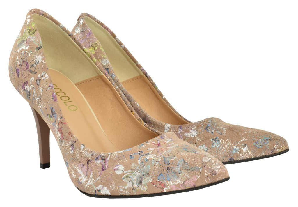 Bosccolo Womens High Heels - Flowers On Beige