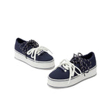 Dual Lace Platform Knit Sneakers - Navy