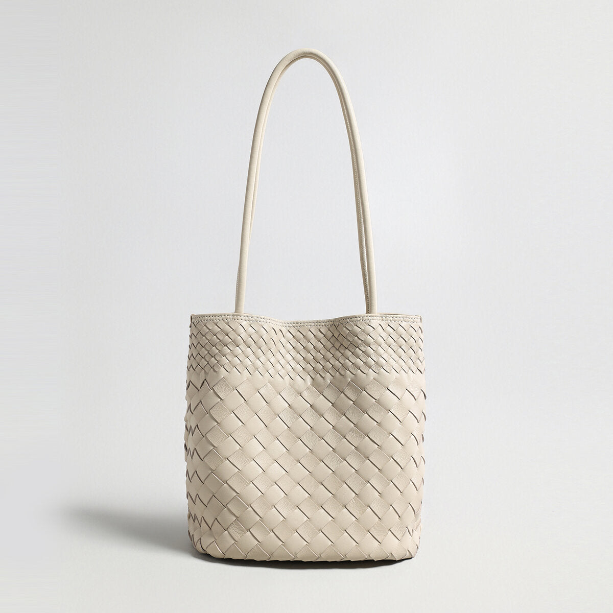 Woven Lambskin Bucket Tote - Ivory