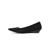 Diagonal Cut Knit Pointed Toe Wedge Flats - Black