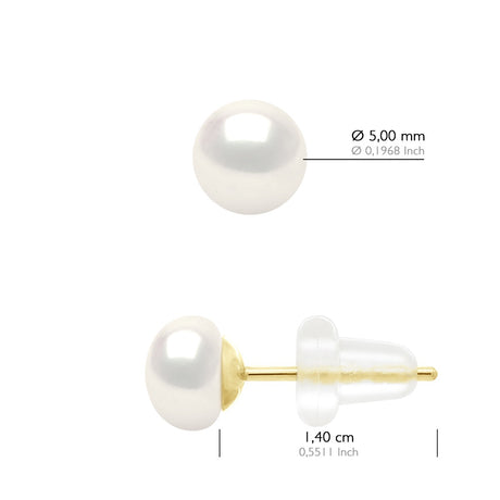 Earrings Real Cultured Freshwater Pearls Button 5-6 mm - Natural Pearl White - Longueur 42 cm