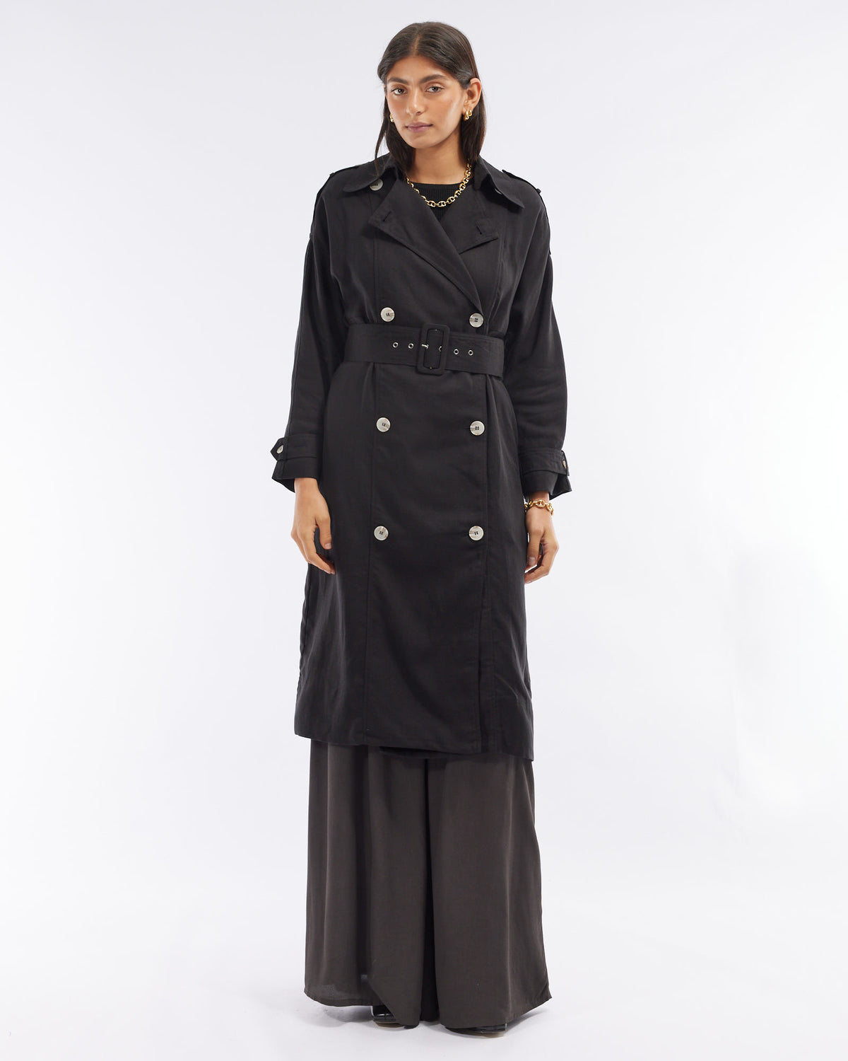 Amelius Elvie Linen Trench Coat - Black