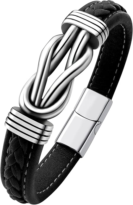 Stephen Oliver Silver Black Leather Knot Bracelet