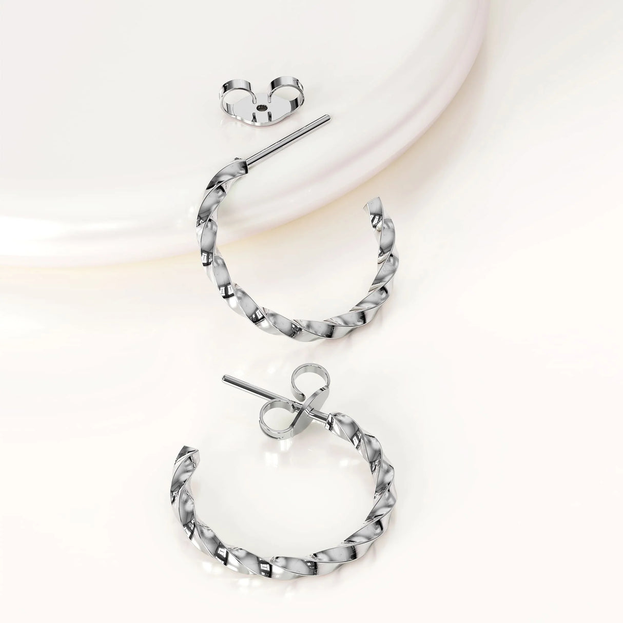Solid 925 Sterling Silver Twisted C-Hoop Earrings