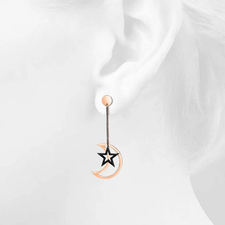 Bullion Gold Shimmering Moon Star Drop Earrings