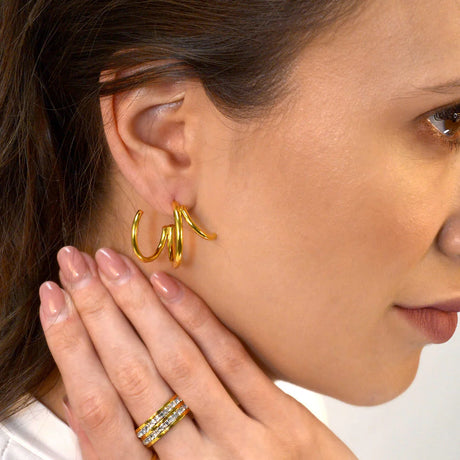 Bullion Gold Diam Hoop Gold Layered Earrings