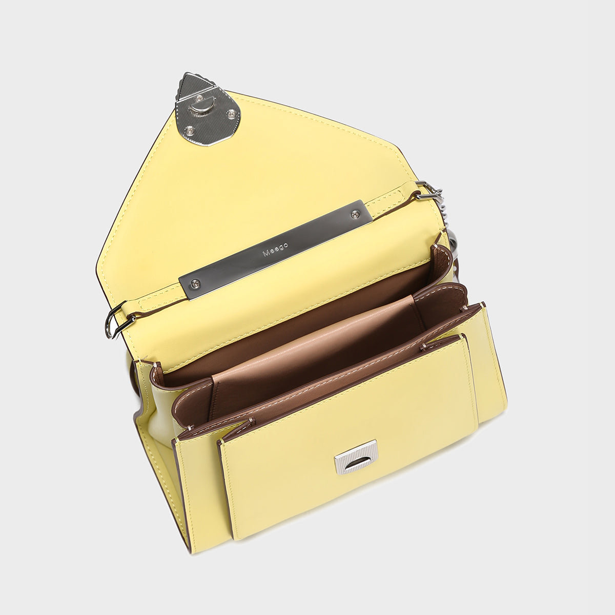 Avant Garde Silver Chain Strap Leather Top Handle Bag - Yellow