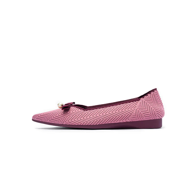 Sarah Casual Pearl Bow Commuter Flats - Pink