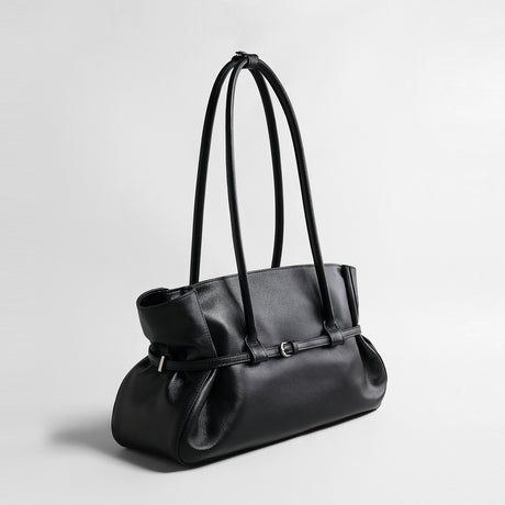 Slouchy Belted Leather Tote Bag – Pebbled Cowhide Shoulder Bag