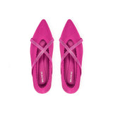 Rhinestone Cross Strap Pointed Toe Knit Flats - Rose