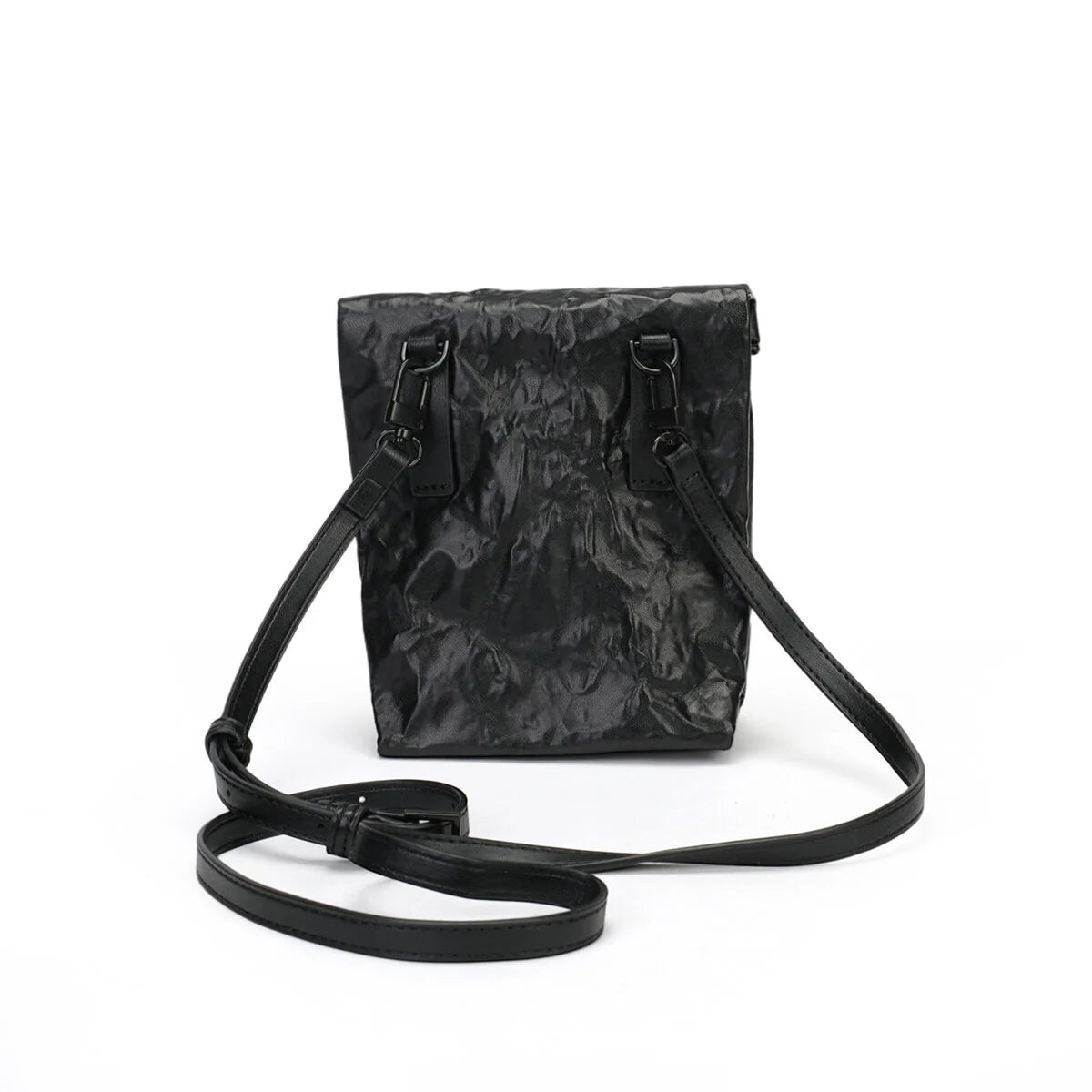 BAMEI Crinkled Roll-Top Crossbody Bag - Black