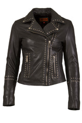 Womens Studded Leather Jacket in Black