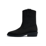 Knit Block Heel Ankle Boots - Black