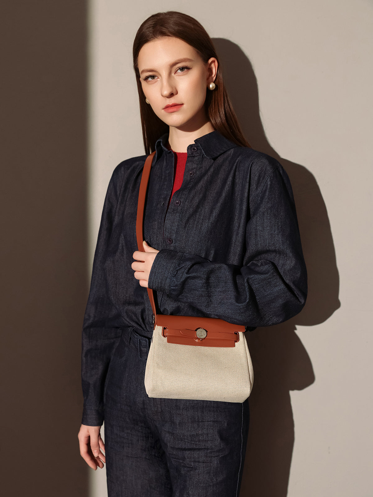Monet Mini Canvas & Leather Crossbody Bag - Brown