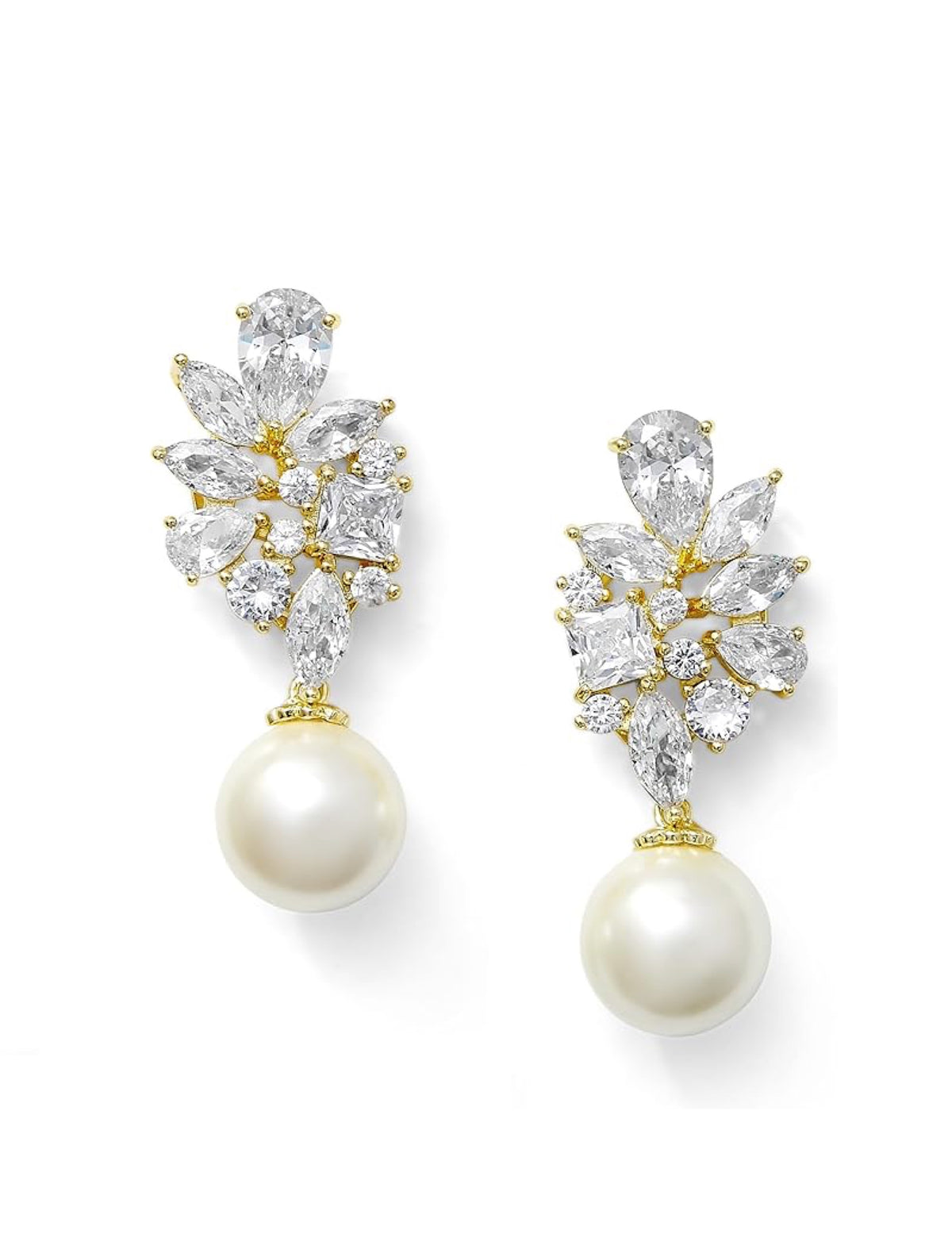 Liv Oliver 18K Gold Cluster Cz & Pearl Drop Exquisite Earrings