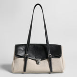 Canvas & Calfskin Leather Flap Tote Bag - Ivory