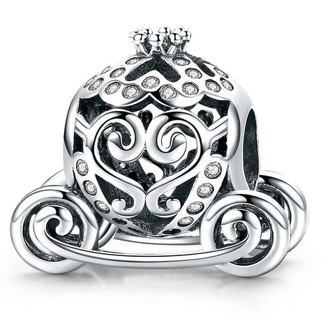 Solid 925 Sterling Silver Royal Pumpkin Carriage CZ Charm