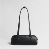 Litchi-Grain Leather Baguette Bag - Black