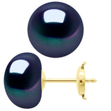 Earrings Prestige Freshwater Pearl Black Yellow Gold