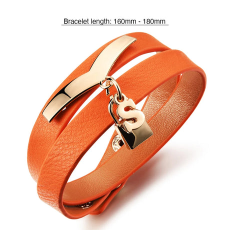 Genuine Cow Leather Wrap Bracelet With Letter 'S'