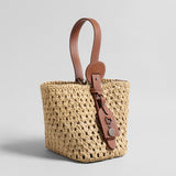 Handwoven Raffia Bucket Bag - Brown