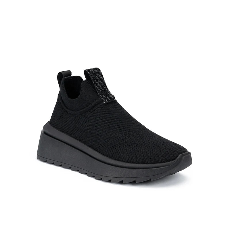 Slip-On Knit Wedge Sneakers - Black