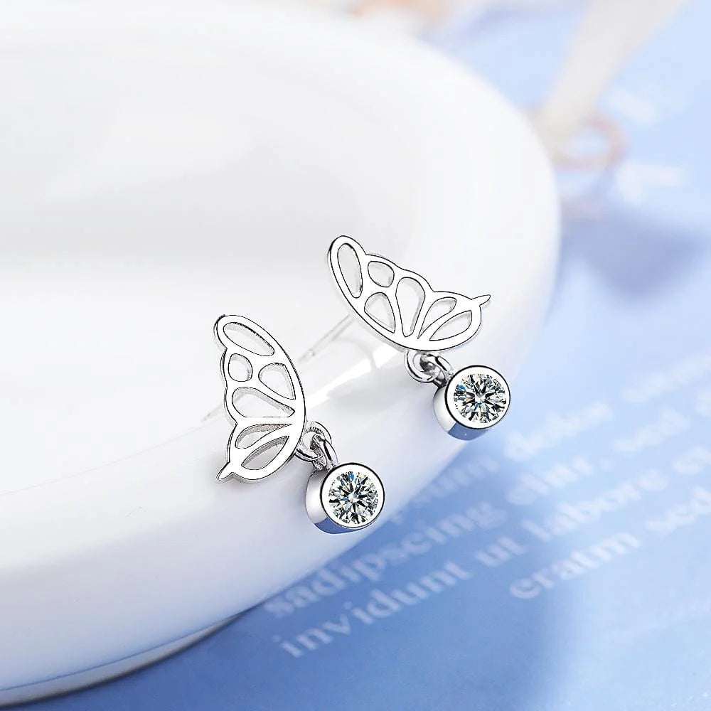 Butterfly Wings with Sparkling Zirconias Drop Earrings