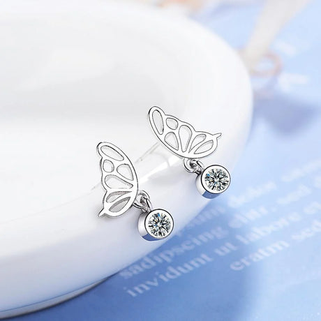 Butterfly Wings with Sparkling Zirconias Drop Earrings