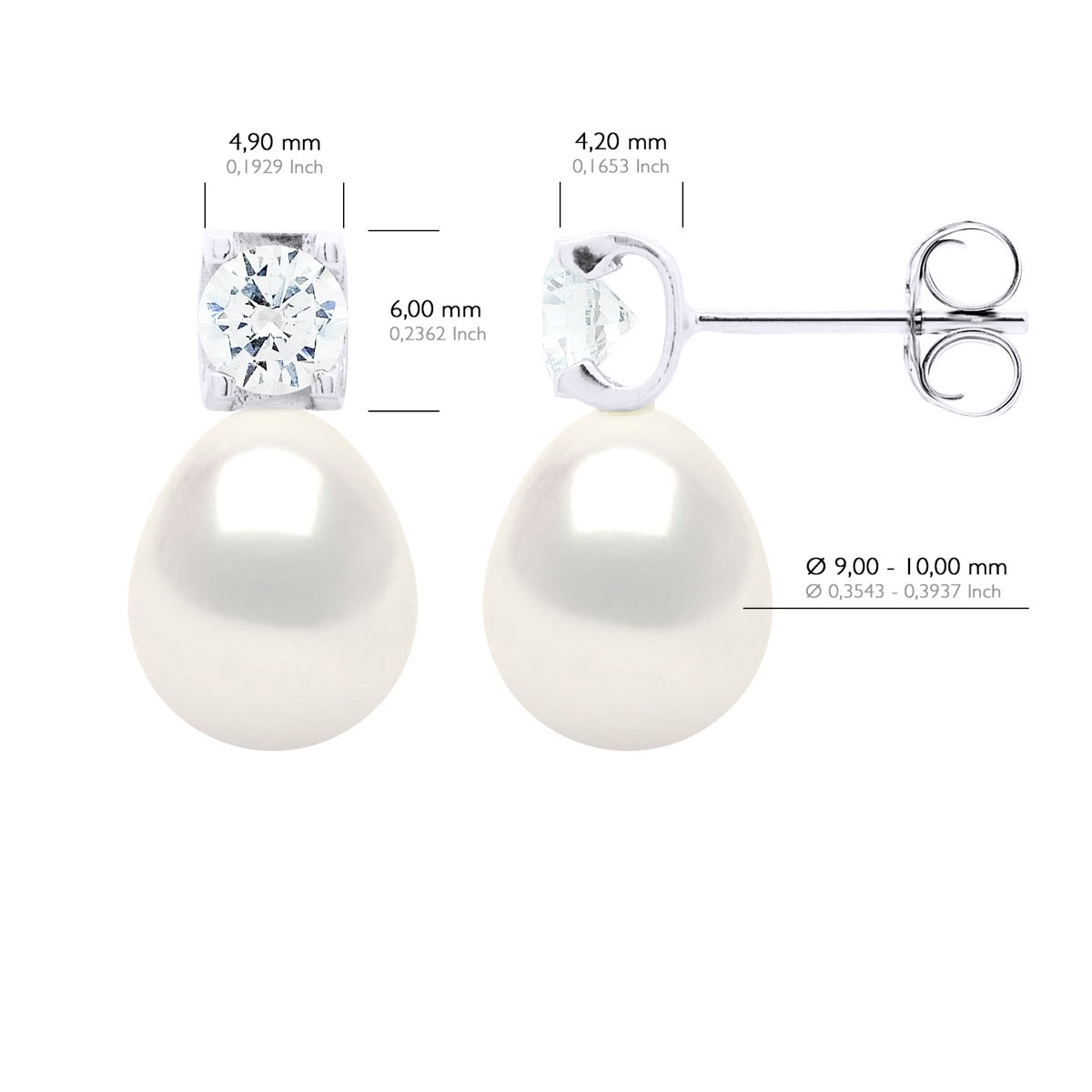 Earrings "Solitaire" Cubic Zirconia Diameter 4,50 mm - Natural White - Longueur 18 cm
