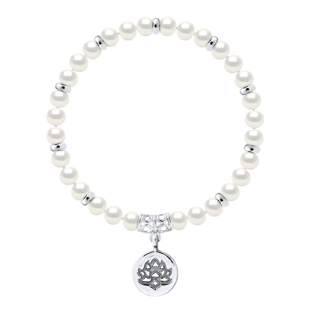 Bracelet Lucky Charm Semi-Round Freshwater Pearl White 6-7mm 18cm Lotus