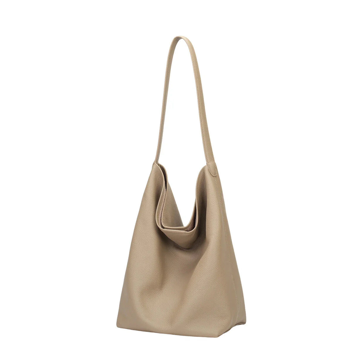 BAMEI Genuine Cowhide Slouchy Tote Bag 2-in-1 Set - Taupe