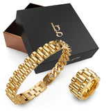 Boxed Oyster Bangle and Ring Set in Yellow Gold
