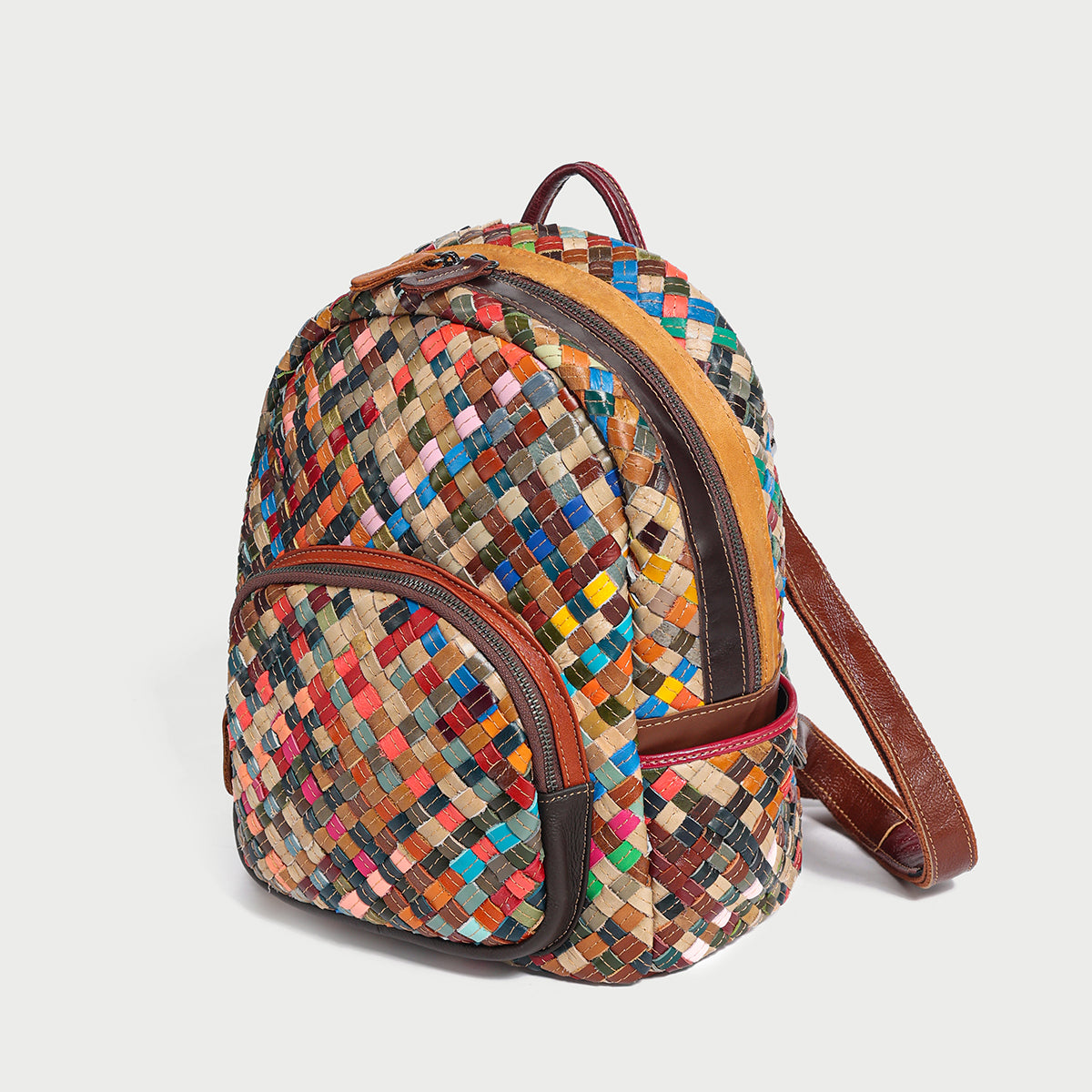 Multicolor Diamond Weave Leather Backpack - Rainbow