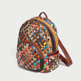 Multicolor Diamond Weave Leather Backpack - Rainbow