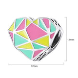Solid 925 Sterling Silver Multicolur Heart-Shaped Geometric Pandora Inspired charm
