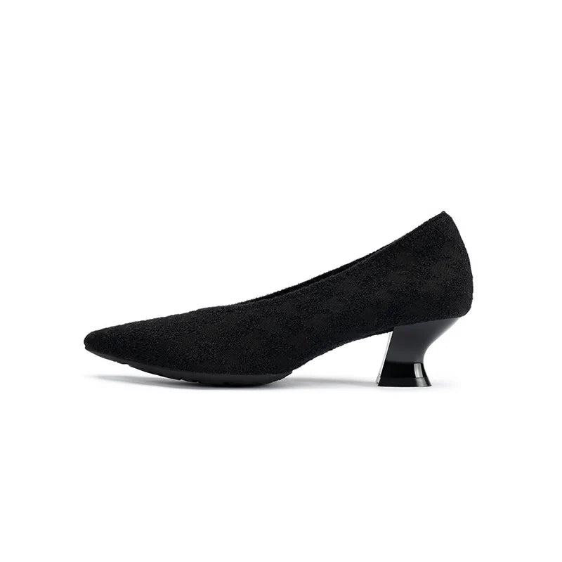 Houndstooth Block Heel Pumps - Black