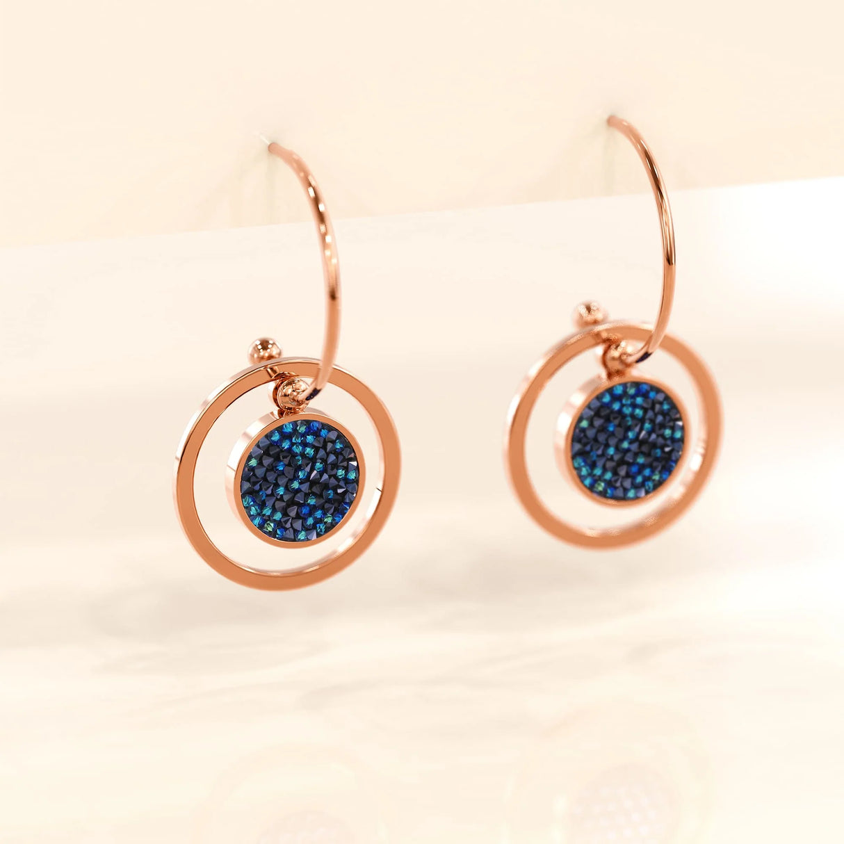 Bullion Gold Disc Drop Rose Gold Layered Earrings