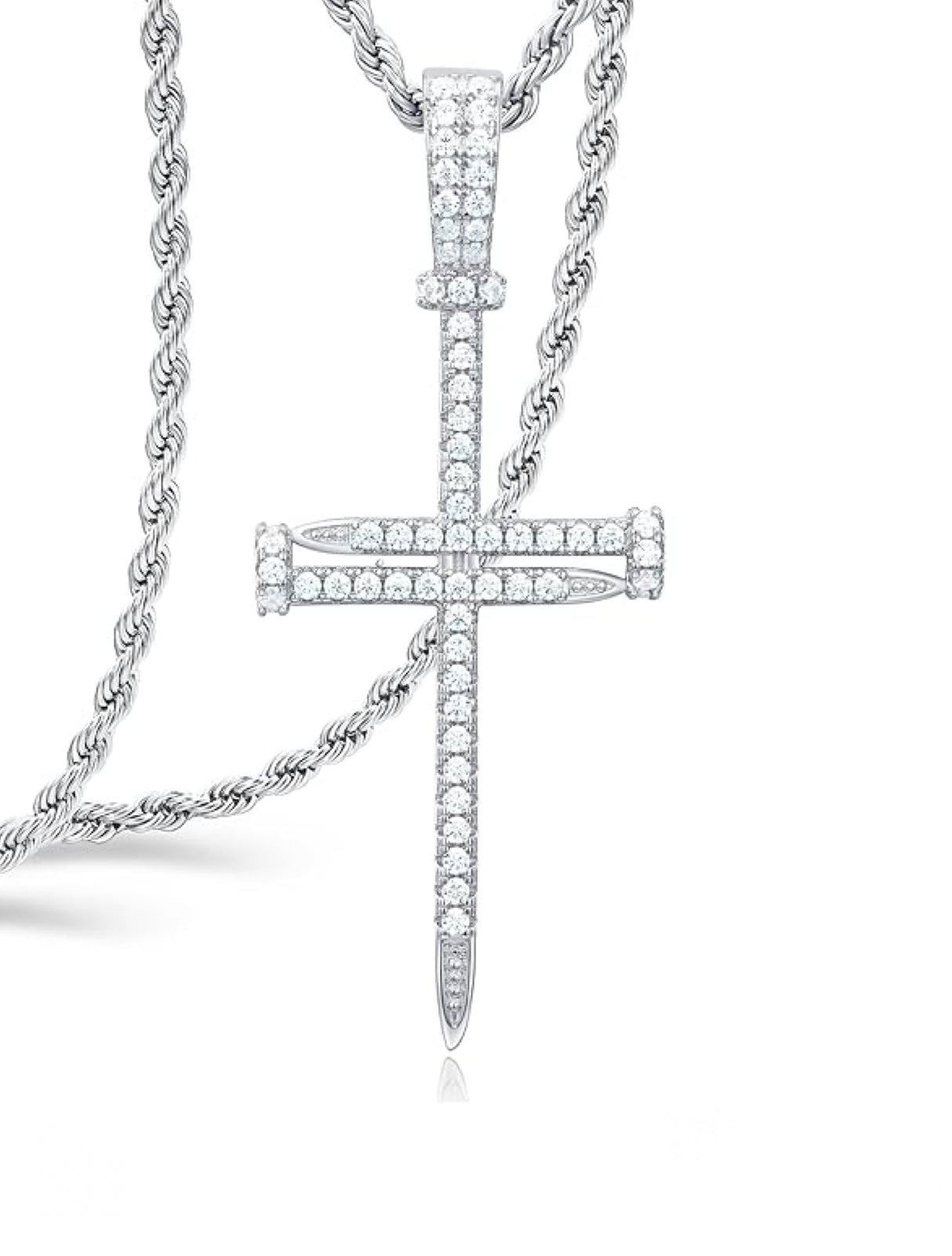 Stephen Oliver 18K White Gold Cz Contemporary Cross Necklace