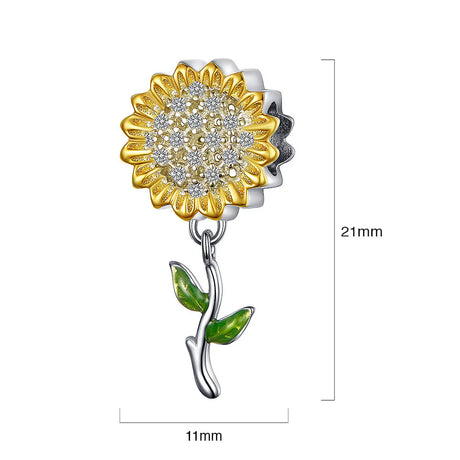 Solid 925 Sterling Silver Sunflower Charm