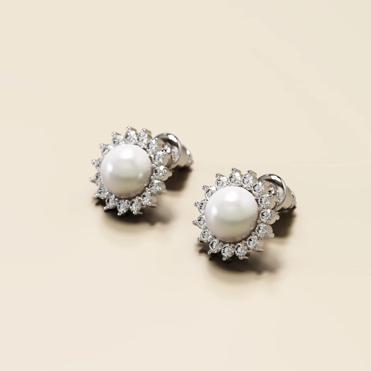 Bullion Gold Sublime Starry Pearl & CZ Stud Earrings White Gold