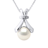 Necklace Jewelry Diamond 0.01Cts (3 X 0.0033 Cts) White Gold and Real Cultured Freshwater Pearl Button 6-7 mm - Longueur 42 cm