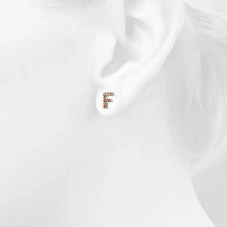 Solid 925 Sterling Silver Glamour Alphabet Letter Earrings Rose Gold