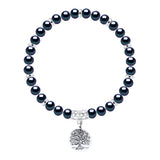 Bracelet Lucky Charm Semi-Round Freshwater Pearl Black 6-7mm 18cm
