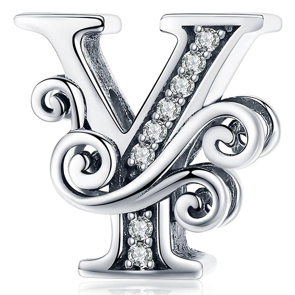 Solid 925 Sterling Silver Vintage Inspired Antique Alphabet Charm