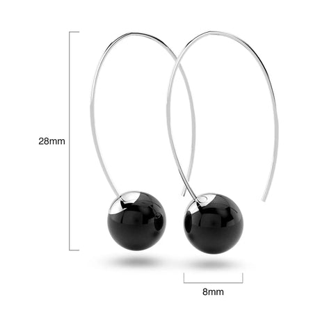 Solid 925 Sterling Silver Round Onyx Dangle Earrings