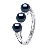 Ring 3 Pearl Button Freshwater Pearl Black Sterling Silver