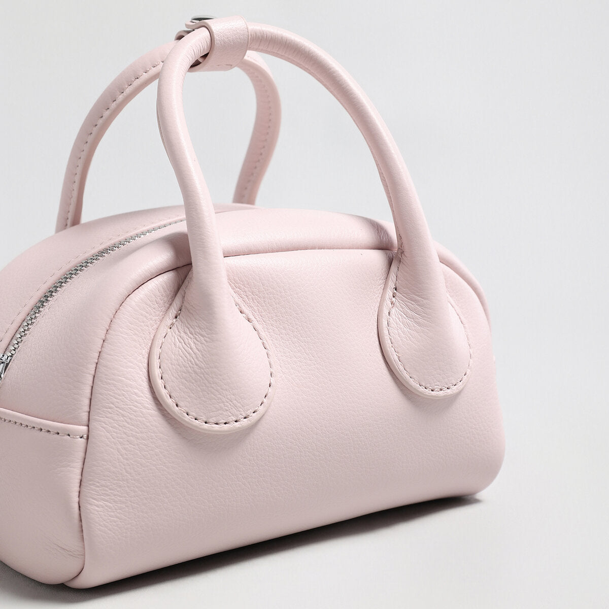 Mini Leather Bowling Top-Handle Bag - Pink
