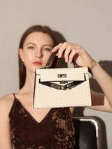 Aurelia Exotic-Embossed Leather Top Handle Bag - Ivory