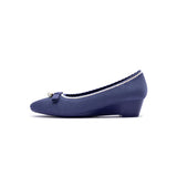 Shallow Wedge Pearl Bow Work Shoes - Indigo